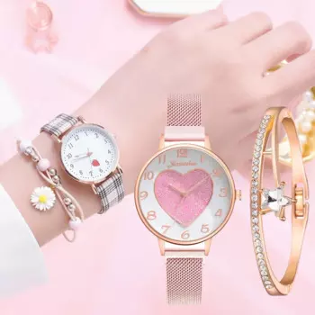 Женские часы, простые винтажные маленькие часы с кожаным ремешком, повседневные спортивные наручные часы с сердечком, женские часы, женские часы