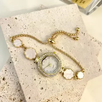 Женские часы с цветочным принтом Роскошные кварцевые наручные часы Простые часы Повседневные часы-браслет для девочек Женские часы Женские Наручные