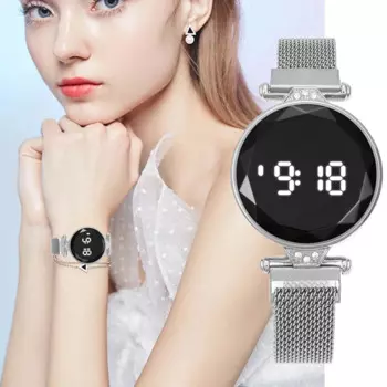 Женские часы со стразами, роскошные цифровые наручные часы с хрустальным циферблатом, сетчатый ремень из нержавеющей стали, женские электронные светодиодные часы Kol Saati
