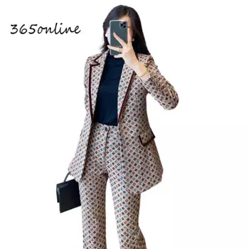 Женские деловые костюмы с брюками и курткой, пальто, осенне-зимние элегантные цветочные профессиональные брючные костюмы, офисный Блейзер и брюки, комплект
