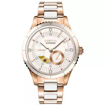 Женские деловые водонепроницаемые механические наручные часы LOBINNI со стальным ремешком, 50 м