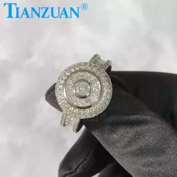 Женские двойные круглые кольца из серебра 16,5 пробы с муассанитом, 925 мм