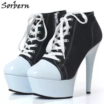 Женские джинсовые ботильоны на платформе, на высоком каблуке