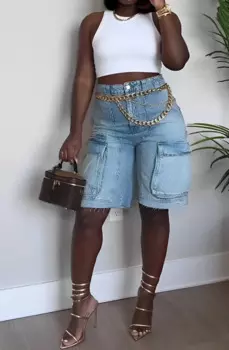 Женские джинсовые брюки-карго с высокой талией и большими карманами