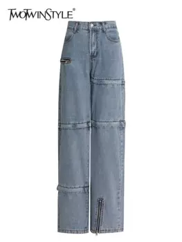 Женские джинсовые брюки TWOTWINSTYLE, с высокой талией и карманами