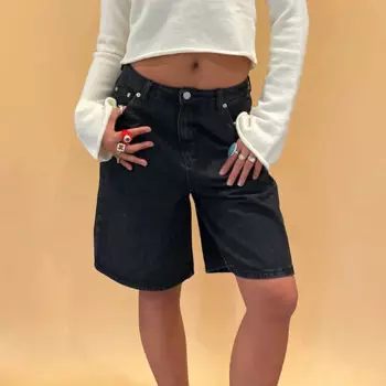 Женские джинсовые шорты до колен, однотонные летние свободные джинсовые шорты с высокой талией
