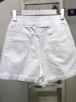 Женские джинсовые шорты с эластичным поясом, однотонные Модные женские джинсовые шорты с широкими штанинами, новые летние повседневные женские шорты в стиле High Street