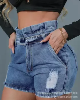 Женские джинсы 2023, узкие джинсовые шорты с рюшами и ремешками для женщин