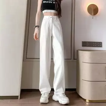 Женские джинсы базовые прямые брюки с высокой талией свободные винтажные джинсовые брюки на молнии повседневные длинные женские широкие брюки