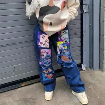 Женские джинсы, Новинка осени 2023, рваные Модные Простые повседневные брюки большого размера с принтом