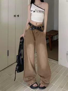 Женские джинсы с перекрестной талией нестандартной формы, джинсовые брюки для молодых девушек, винтажные брюки в уличном стиле, женские брюки с высокой талией