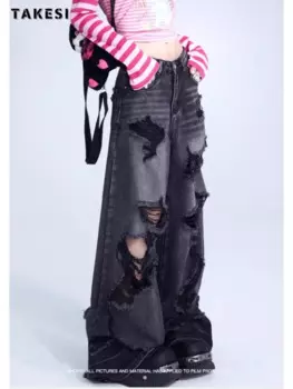 Женские джинсы с широкими штанинами, Новинка лета, уличные брюки в стиле унисекс, свободные прямые джинсовые брюки с высокой талией