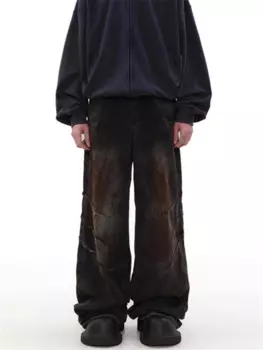 Женские джинсы в старом грязном уличном стиле, индивидуальные крутые брюки унисекс для девочек, модные стильные штаны, женские прямые брюки с высокой талией