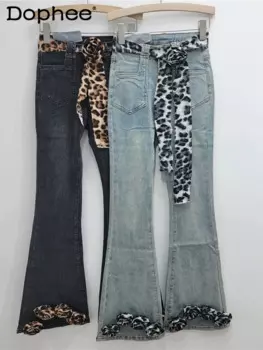 Женские джинсы в стиле ретро, осень 2024, американский уличный дизайн, эластичные утягивающие брюки-колокольчики с высокой талией, джинсы с высокой талией