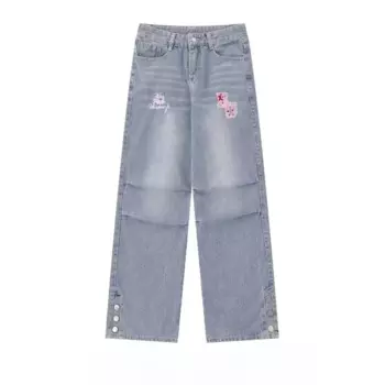 Женские джинсы в стиле ретро, Свободные повседневные брюки с высокой талией в Корейском стиле, оригинальные прямые брюки-цилиндры, осень 2024