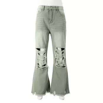 Женские джинсы высокого качества, эластичные джинсовые брюки для осени, одежда, винтажные женские рваные расклешенные джинсы с высокой талией