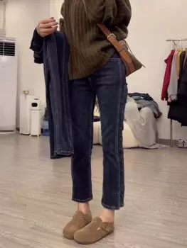 Женские джинсы Y2k, осенняя Новинка, женские прямые джинсы с высокой талией, тонкие брюки стрейч