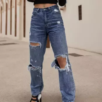 Женские джинсы Y2k, женские прямые брюки в уличном стиле, рваные джинсы со средней талией, свободные брюки с широкими штанинами, летние уличные брюки-карго