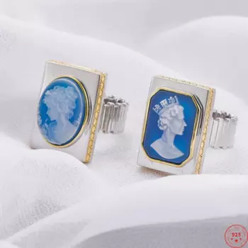 Женские и мужские кольца из серебра 925 пробы с тисненым синим агатом