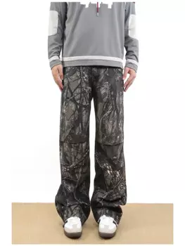 Женские камуфляжные брюки с высокой талией и широкими штанинами