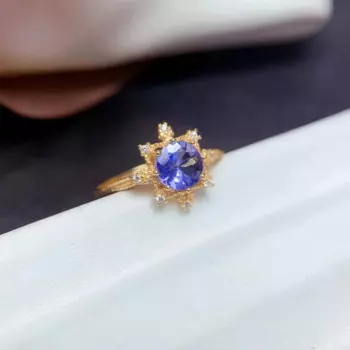Женские кольца из натурального танзанита, серебро 925 пробы