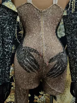 Женские комбинезоны с блестками, блестящие с перчатками, черные дизайнерские перчатки с одной ногой, сексуальный женский костюм для вечеринки