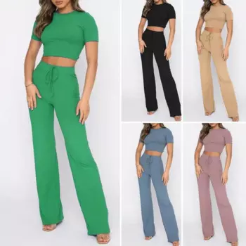 Женские комплекты для бега из 2 предметов, однотонная Спортивная одежда на осень и весну, укороченные толстовки с длинным рукавом и брюки для бега, женские спортивные костюмы