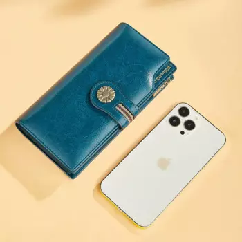 Женские кошельки с отделением для карт WILLIAMPOLO, кожаный Длинный кошелек с застежкой молнией, сумка для телефона, отделение для монет и карт, Женский кошелек сумочка