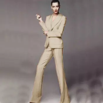 Женские костюмы, шикарный и элегантный женский комплект из 2-х предметов (пиджак + брюки), однобортный удлиняющий костюм, офисные наряды, женские комплекты