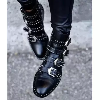 Женские кожаные ботильоны с пряжкой, на квадратном каблуке