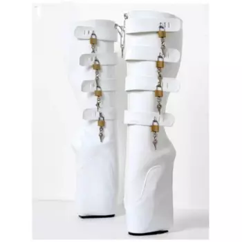 Женские кожаные сапоги до колена с белым замком