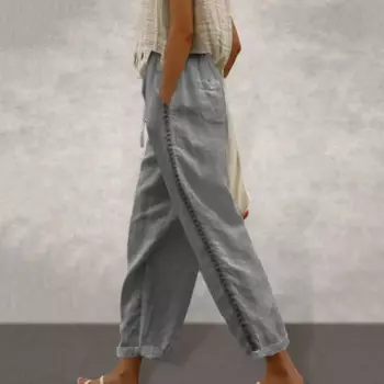 Женские кружевные брюки в стиле ретро, элегантные широкие брюки с высокой талией и шнуровкой