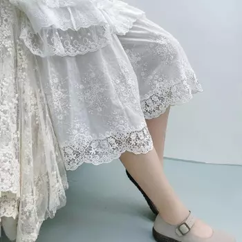 Женские кружевные дышащие леггинсы Mori Girl из тонкого хлопка с вышивкой, женские кавайные широкие брюки Z023