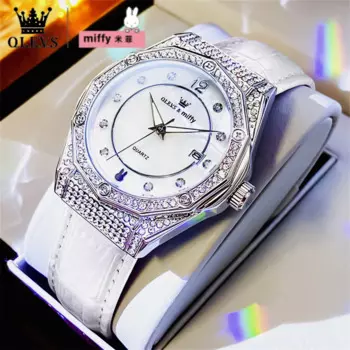 Женские кварцевые часы OLEVS & Miffy, элегантные модные оригинальные водонепроницаемые светящиеся наручные часы с датой