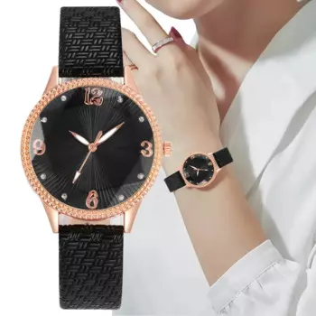 Женские кварцевые часы со стразами, синие Роскошные наручные часы с кожаным ремешком, с цифровым дизайном, 2023