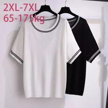 Женские летние новые вязаные топы из ледяного шелка большого размера для похудения 100/150 кг, женская футболка с короткими рукавами Blusas Mujer De Moda