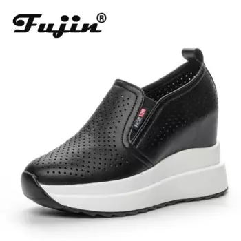 Женские летние воздухопроницаемые повседневные сандалии на танкетке 10 см, модные белые кроссовки из натуральной кожи Ins, ажурная обувь