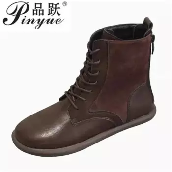 Женские литературные женские ботинки в стиле ретро, повседневные короткие ботинки на плоской подошве, ботильоны на шнуровке ручной работы, кожаные студенческие ботинки на плоской подошве, размеры 35–40