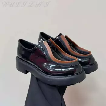 Женские лоферы из натуральной кожи на толстой подошве, черные повседневные глянцевые удобные лоферы из воловьей кожи с круглым носком, без застежки, осень 2024