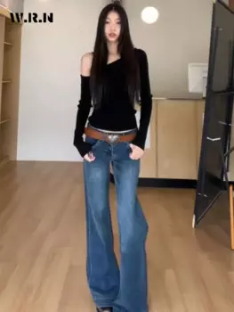 Женские Мешковатые джинсовые брюки в стиле ретро с высокой талией Y2K, винтажные потертые повседневные брюки 1920-х годов, брюки в стиле гранж-стрит с японским эмо, джинсовые брюки