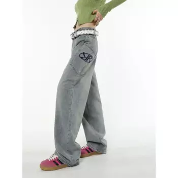 Женские мешковатые джинсы QWEEK в американском стиле ретро Y2k, винтажные корейские модные джинсовые брюки с широкими штанинами, мужские брюки-карго с высокой талией и принтом букв