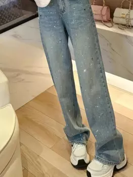 Женские мешковатые джинсы в стиле Харадзюку, синие прямые ковбойские джинсовые брюки с высокой талией, винтажные брюки-карго Y2k