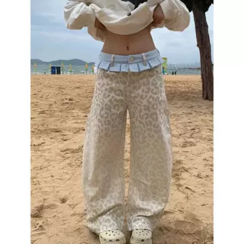 Женские Мешковатые леопардовые брюки с высокой талией и широкими штанинами