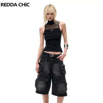 Женские мешковатые шорты REDDACHiC с несколькими карманами Acubi, модные черные брюки-карго, повседневные длинные джинсовые шорты до колена, летняя одежда