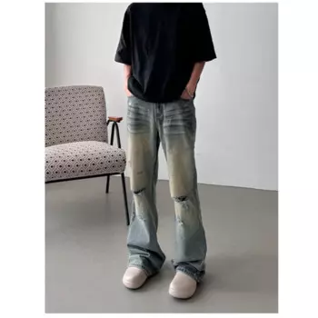 Женские модные джинсы унисекс в винтажном стиле с дырками, крутые повседневные брюки для девочек, женские потертые джинсовые брюки с высокой талией и широкими штанинами