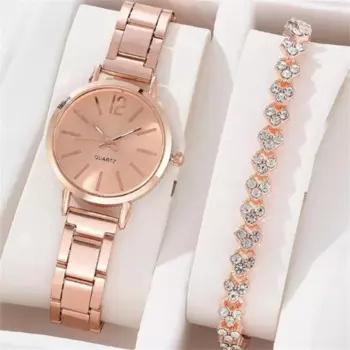 Женские Модные простые цифровые часы из сплава с кварцевым браслетом, комплект из 2 предметов, роскошные женские часы с простым циферблатом