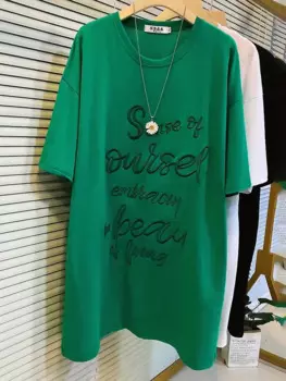 Женские модные туники с вышивкой и надписью L-4XL размера плюс из хлопка, свободные топы и блузки большого размера, дамские наряды