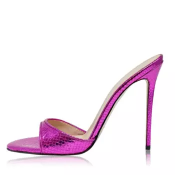 Женские мюли со змеиным принтом, летние туфли на высоком каблуке, с круглым носком