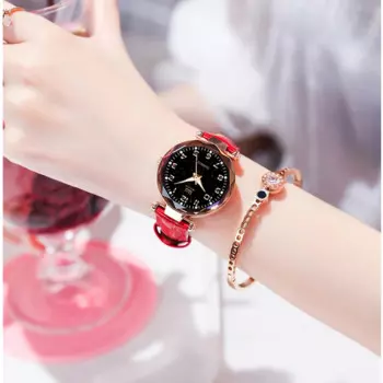 Женские наручные часы со звёздным небом, с кожаным ремешком