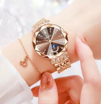 Женские новые 2024, инкрустированные бриллиантами, роскошный стальной ремешок, кварцевые деловые водонепроницаемые подарочные часы на складе